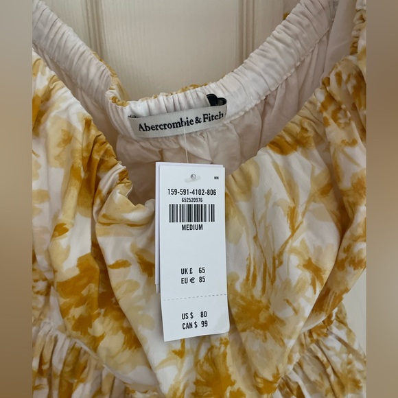 Abercrombie and Fitch yellow floral off the should puff sleeve dress - Picture 4 of 4